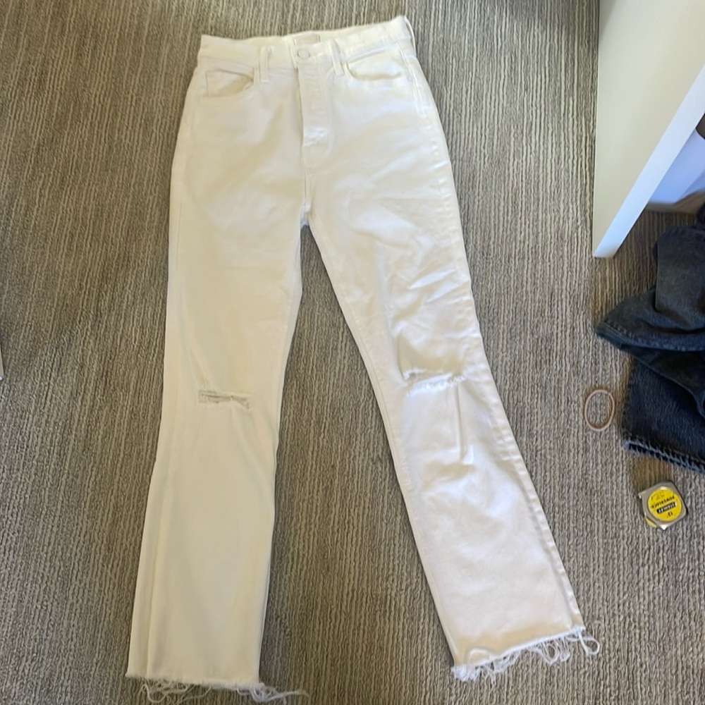MOTHER White Jeans Tripper Ankle Fray